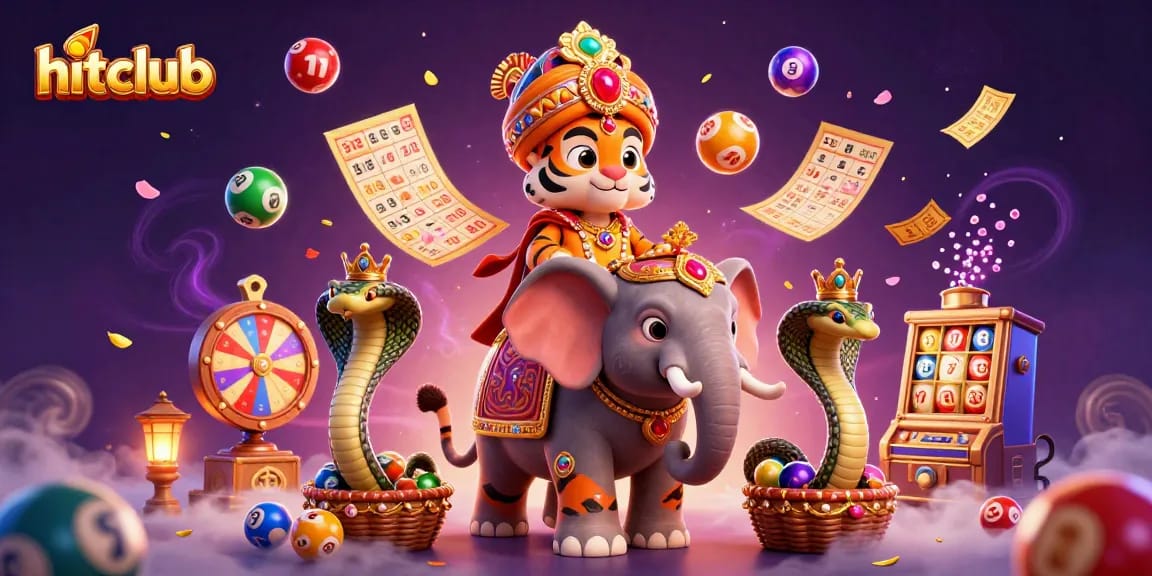 Engage in exciting gaming adventures with hitclub, featuring a vibrant tiger and a jewel-laden elephant.