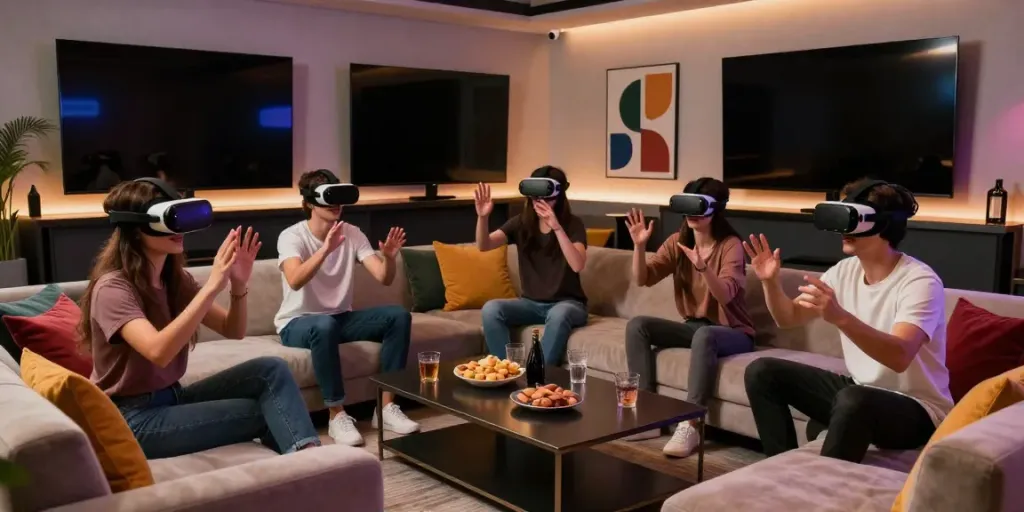 Dynamic social scene showcasing 18+ ai interactions in a modern lounge.