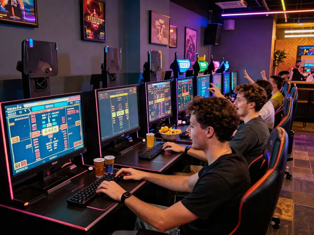 Friends enjoying online gaming at UK88 gambling lounge, highlighting excitement.