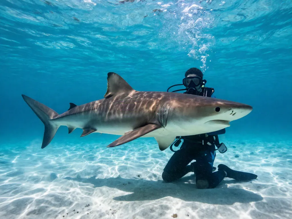 Erlebnis beim Tauchen mit Bullenhaien in klarem Wasser vor Playa del Carmen.