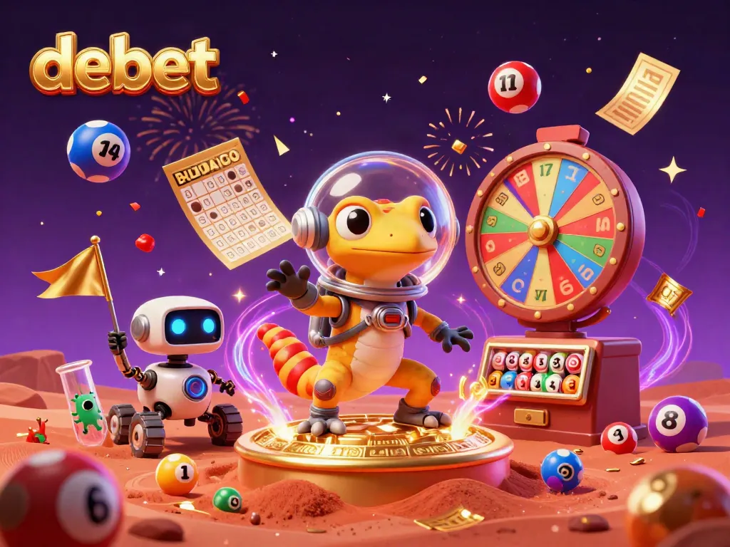 Engage in thrilling gameplay at debet's golden casino with animated characters and lottery elements.
