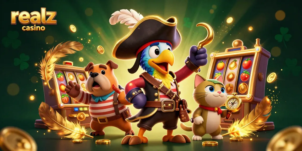 Experience the thrill of realz casino with a colorful 3D pirate-themed gaming spectacle featuring animated characters.